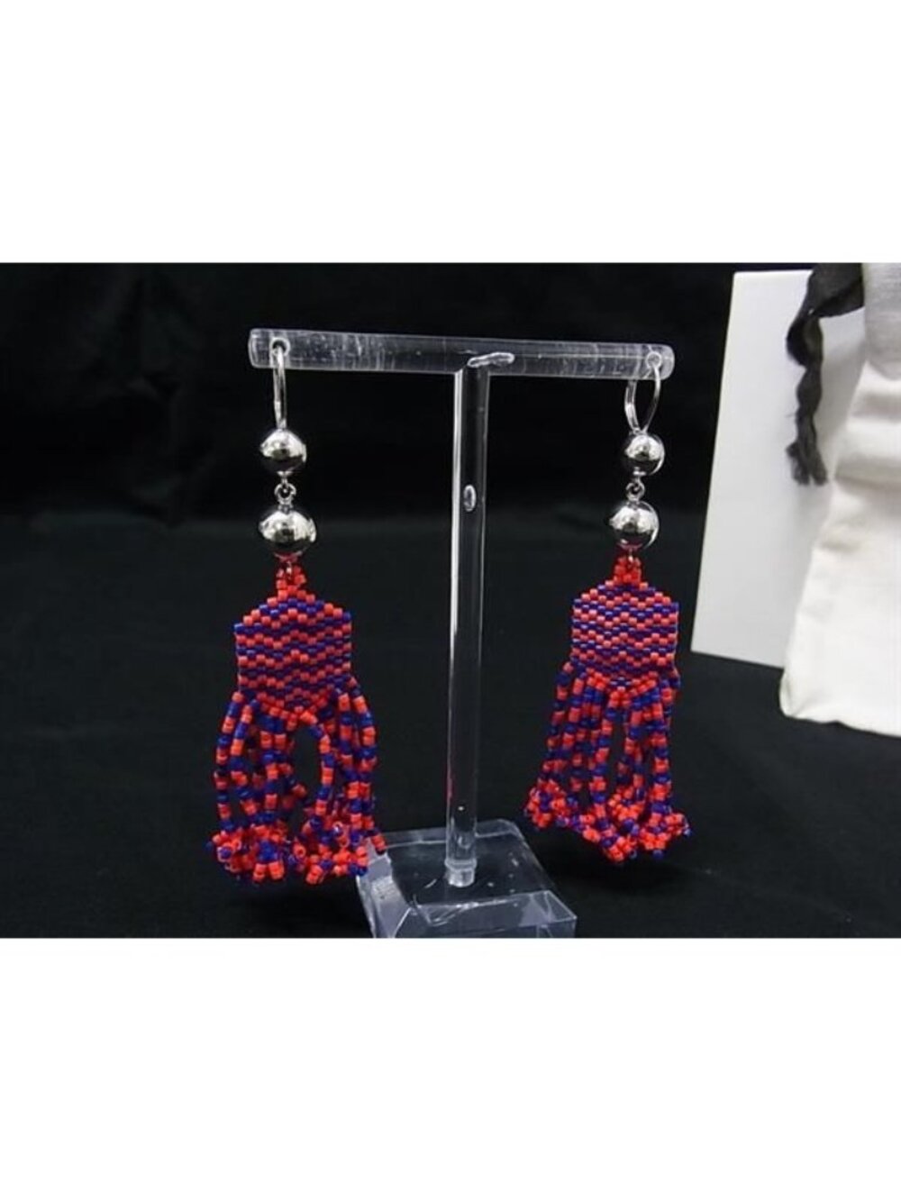 Celine Beads Earrings Red Navy